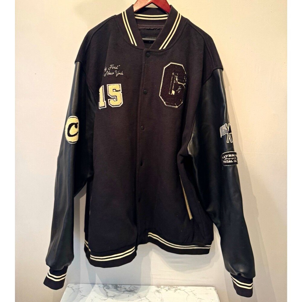 Cookies The Dapper Don Black Varsity Jacket Leather Sleeves 3XL